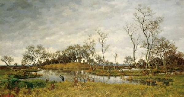 unknow artist Landscape of swamp with heron oil painting picture